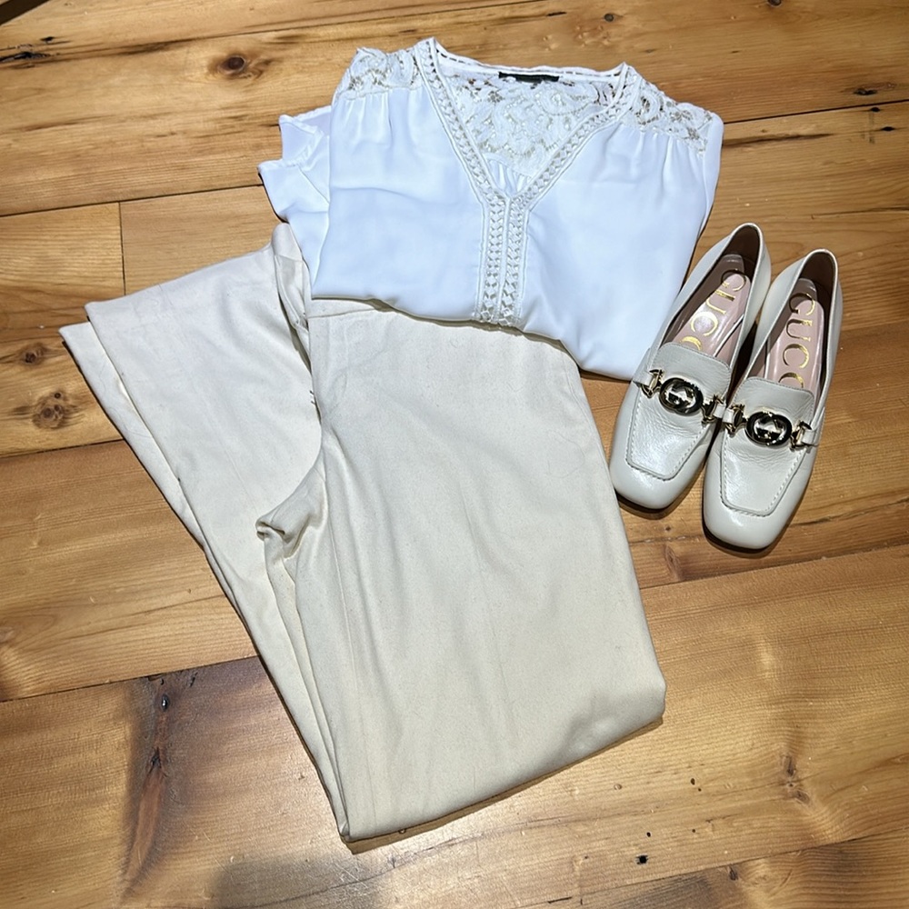 Banana Republic Harrison stretch Wide-Leg wool Pant ivory white 0